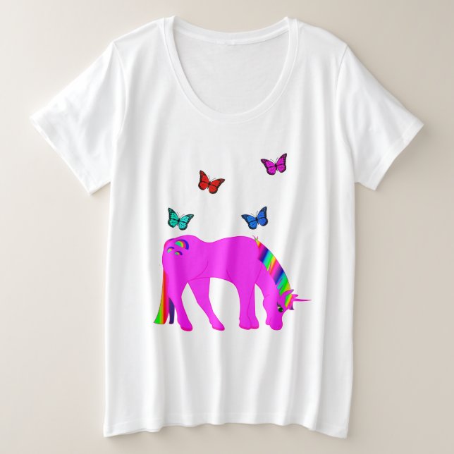 Lila Einhorn und Schmetterlinge Plus-Größe, ZKOA Große Größe T-Shirt (Design vorne)