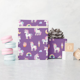 Lila Einhornmuster Geschenkpapier