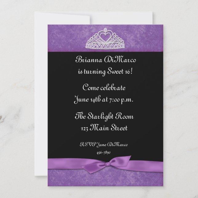 Lila Einladung von Tiara (Vorderseite)