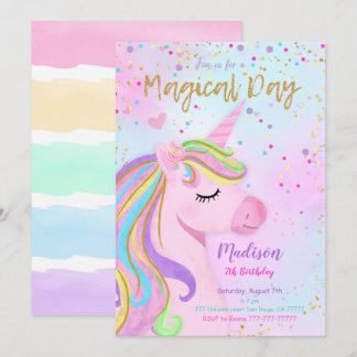Lila Einladung von Unicorn zum Geburtstag