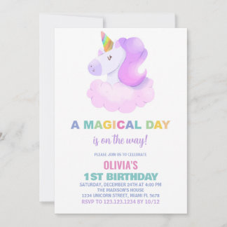 Lila Einladung zum Geburtstag von Unicorn