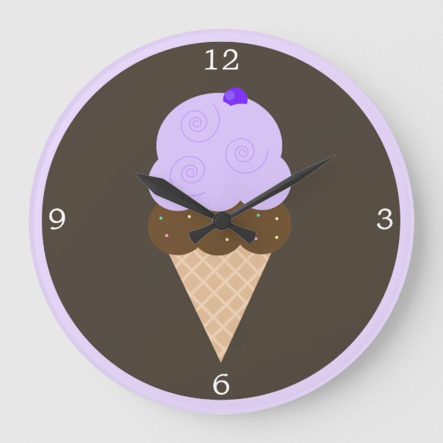 Lila Eiscreme Große Wanduhr (Vorderseite)
