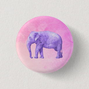 Lila Elefant auf Dreamy Pink Wasserfarben Button