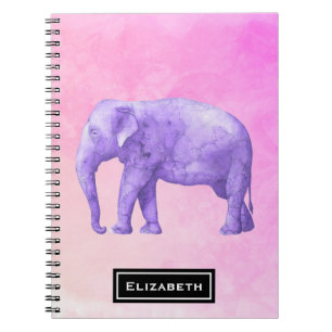 Lila Elefant auf Dreamy Pink Wasserfarben Notizblock