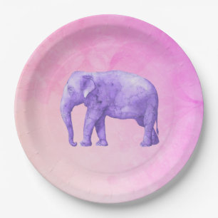 Lila Elefant auf Dreamy Pink Wasserfarben Pappteller