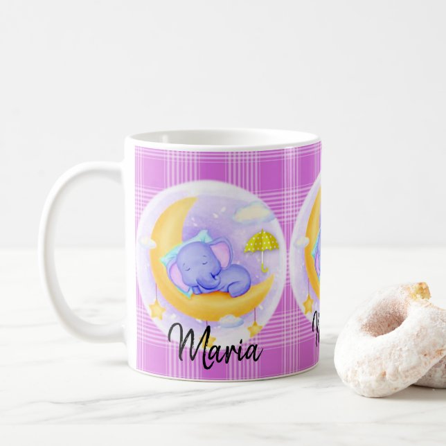 Lila Elefant Lila Karierte Tasse (Mit Donut)