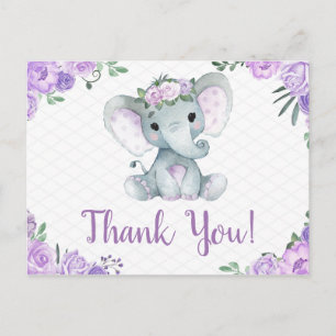 Lila Elefant Vielen Dank Rose Girl Postcard Postkarte