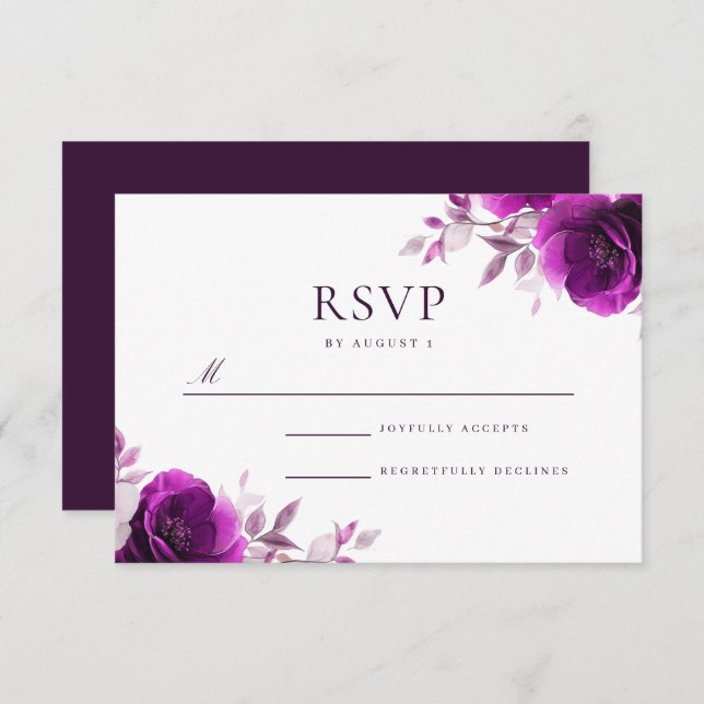 Lila Elegance Amethyst & Indigo, Lilac Wedding RSVP Karte (Vorne/Hinten)