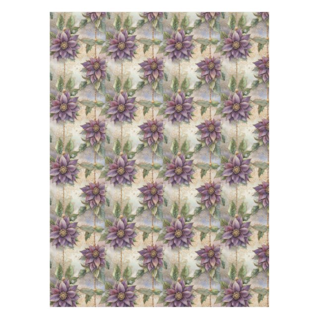 Lila Elegance Luxe Poinsettia & Holly Weihnachten Tischdecke (Vorderseite)