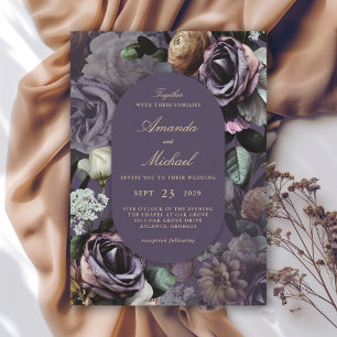 Lila Elegant Dark Moody Floral Wedding Einladung
