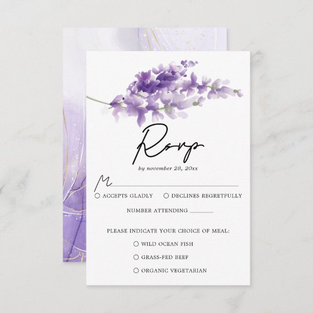 Lila Elegant Lavender Wedding RSVP Karte (Vorne/Hinten)