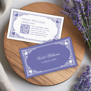 Lila Elegant Vintage QR Code Violett Weiß Schriftz Visitenkarte