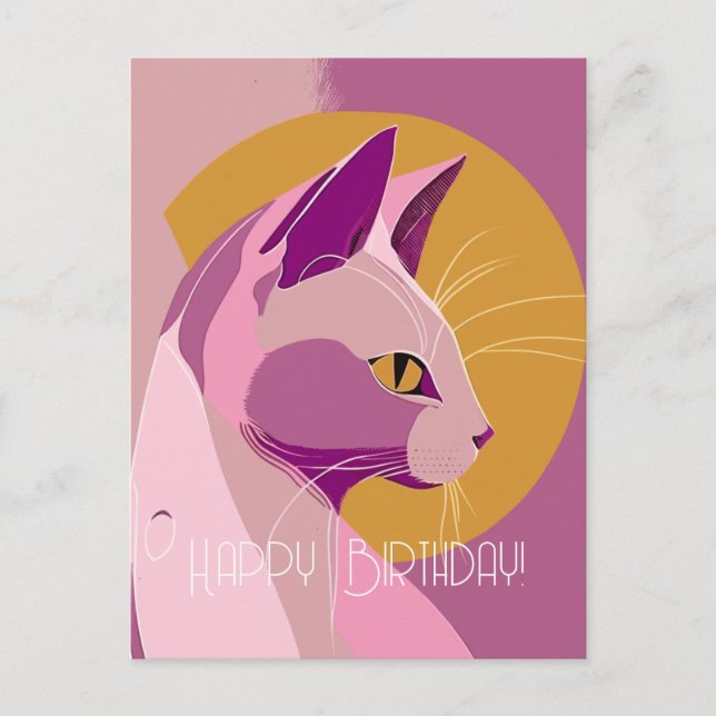 Lila Elegante Cat Birthday Postkarte (Vorderseite)