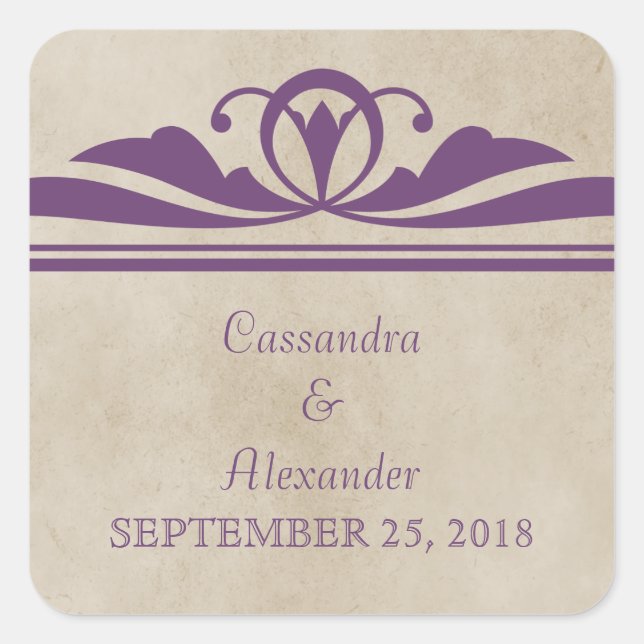 Lila elegante Deko Wedding Stickers (Vorderseite)
