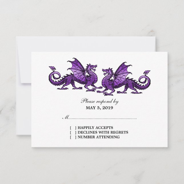 Lila Elegante Dragons Wedding Response Card RSVP Karte (Vorderseite)