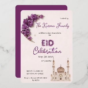 Lila elegante Eid-Feier-Party-Einladung Folien Feiertagskarte