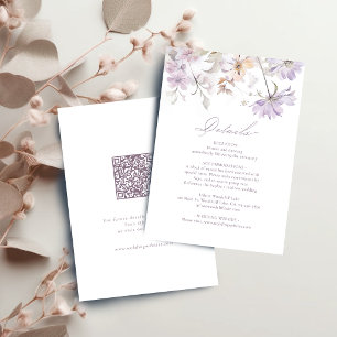 Lila elegante florale Boho-Hochzeitsdetails Begleitkarte