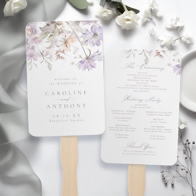 Lila elegante florale Boho-Hochzeitsprogramme Fächer (Purple Elegant Floral Boho Wedding Programs Hand Fan)