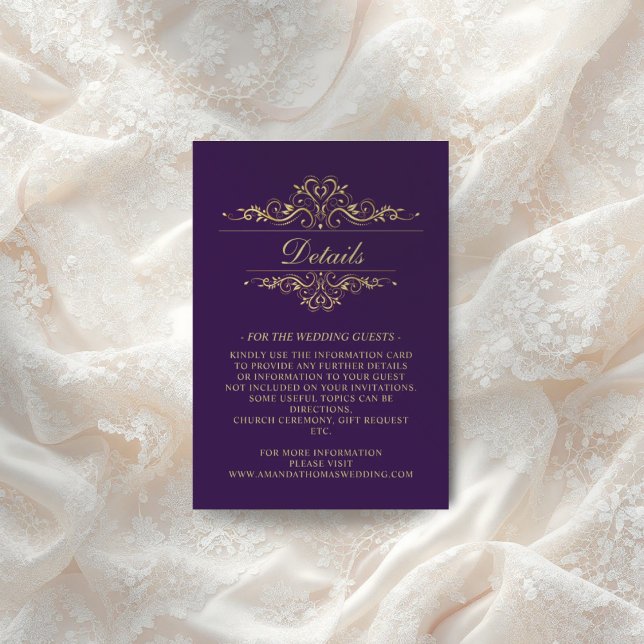 Lila elegante Goldrahmen-Hochzeitskarte Begleitkarte (Von Creator hochgeladen)