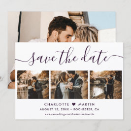 Lila elegante moderne Schrift 4 Foto Hochzeit Save The Date