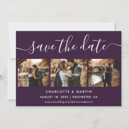 Lila elegante moderne Schrift Foto-Collage Hochzei Save The Date