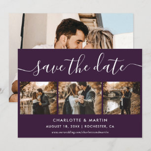 Lila elegante moderne Schrift Foto-Collage Hochzei Save The Date