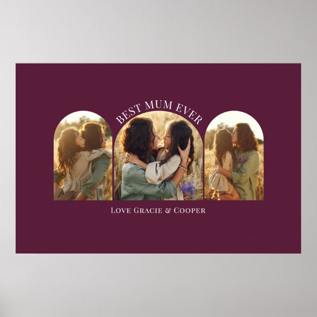 Lila, eleganter Bogen mit Foto bester Mum Poster (Vorne)