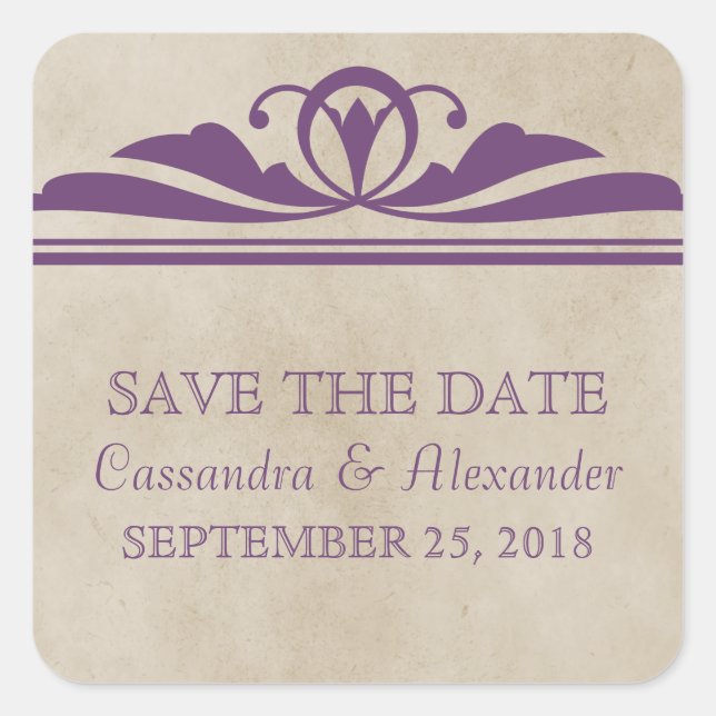 Lila Eleganter Deko Save the Date Stickers (Vorderseite)