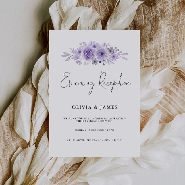 Lila Eleganter Minimalistischer Abend Empfang Einladung (Purple Elegant Minimalist Evening Reception Invitation)