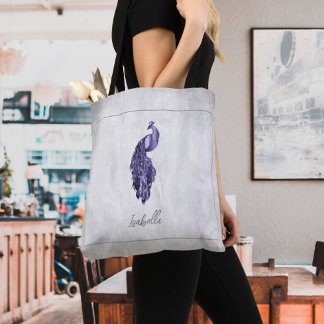 Lila Eleganter Pfau Personalisiert Tote Beutel (Purple Elegant Peacock Personalized Tote Bag)