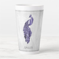 Lila Eleganter Pfau Personalisierte Latte-Tasse