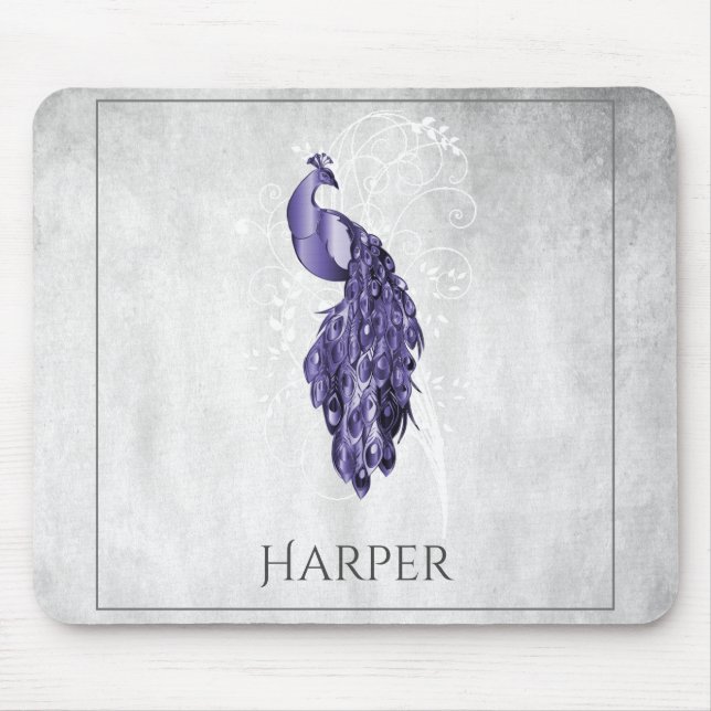 Lila elegantes Pfau-Personalisiert-Mauspad Mousepad (Vorne)