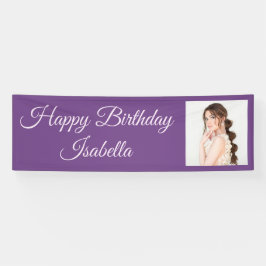 Lila, elegantes Script Foto Happy Birthday Banner