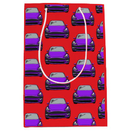 Lila Elektrofahrzeug SUV Auto Red Background Mittlere Geschenktüte