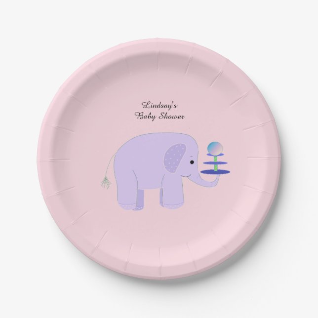 Lila Elephant Baby Dusche Pappteller (Vorderseite)