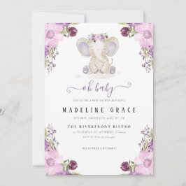 Lila Elephant Baby-Kinderdusche Einladung