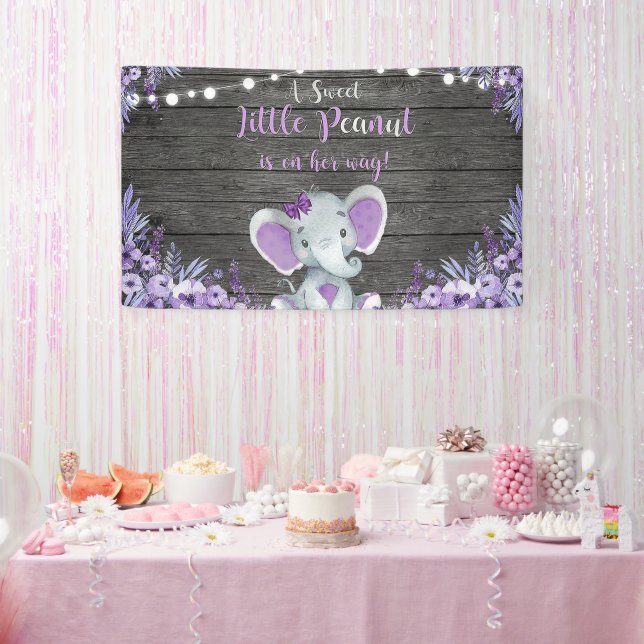 Lila Elephant Babydusche Hintergrund rustikal Banner (Party)