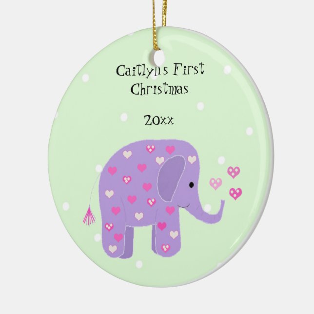Lila Elephant Baby's First Christmas Keramik Ornament (Links)