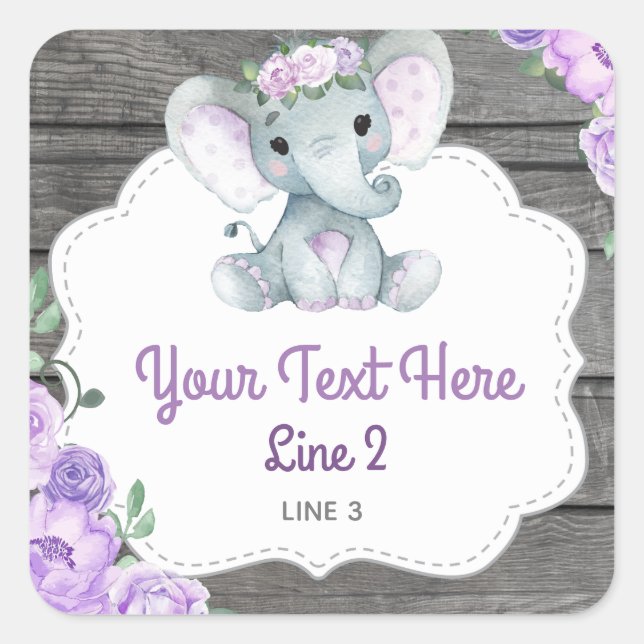 Lila Elephant Girl Square Sticker (Vorderseite)