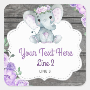 Lila Elephant Girl Square Sticker