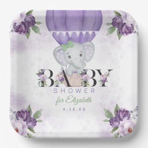 Lila Elephant Hot Air Ballon Babydusche Pappteller