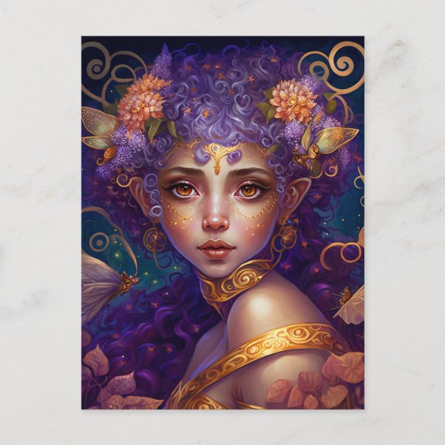 Lila Elf Fairy Fantasy Art Postkarte (Vorderseite)
