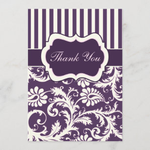 Lila, Elfenbein, rosa gestreifter Damast Dankeschö Dankeskarte