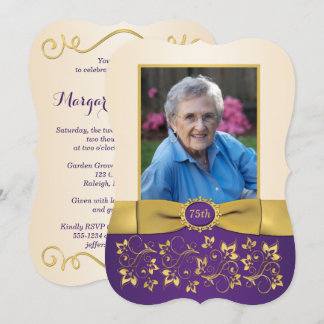 Lila, Elfenbeinküste, Gold 75. Foto Geburtstagsein Einladung