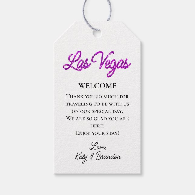 Lila Empfang von Las Vegas Glitzern Wedding Geschenkanhänger (Vorderseite)