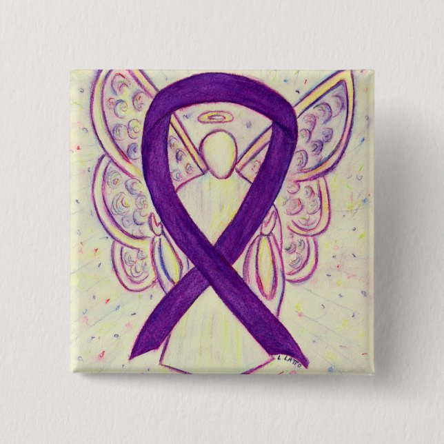 Lila Engel Awareness Ribbon Custom Art Buttone Button (Vorderseite)