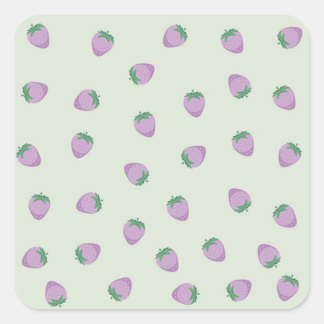 Lila Erdbeeren Muster Quadratischer Aufkleber (Vorderseite)