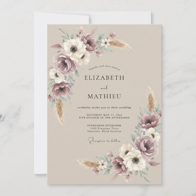 Lila Erdiges Boho-Hochzeit Einladung (Vorderseite)
