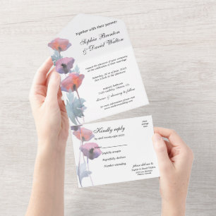 Lila Erröten Mohn Blüten All In One Einladung