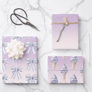 Lila Errötungsbögen Eiscreme-Kegel Geburtstag Geschenkpapier Set